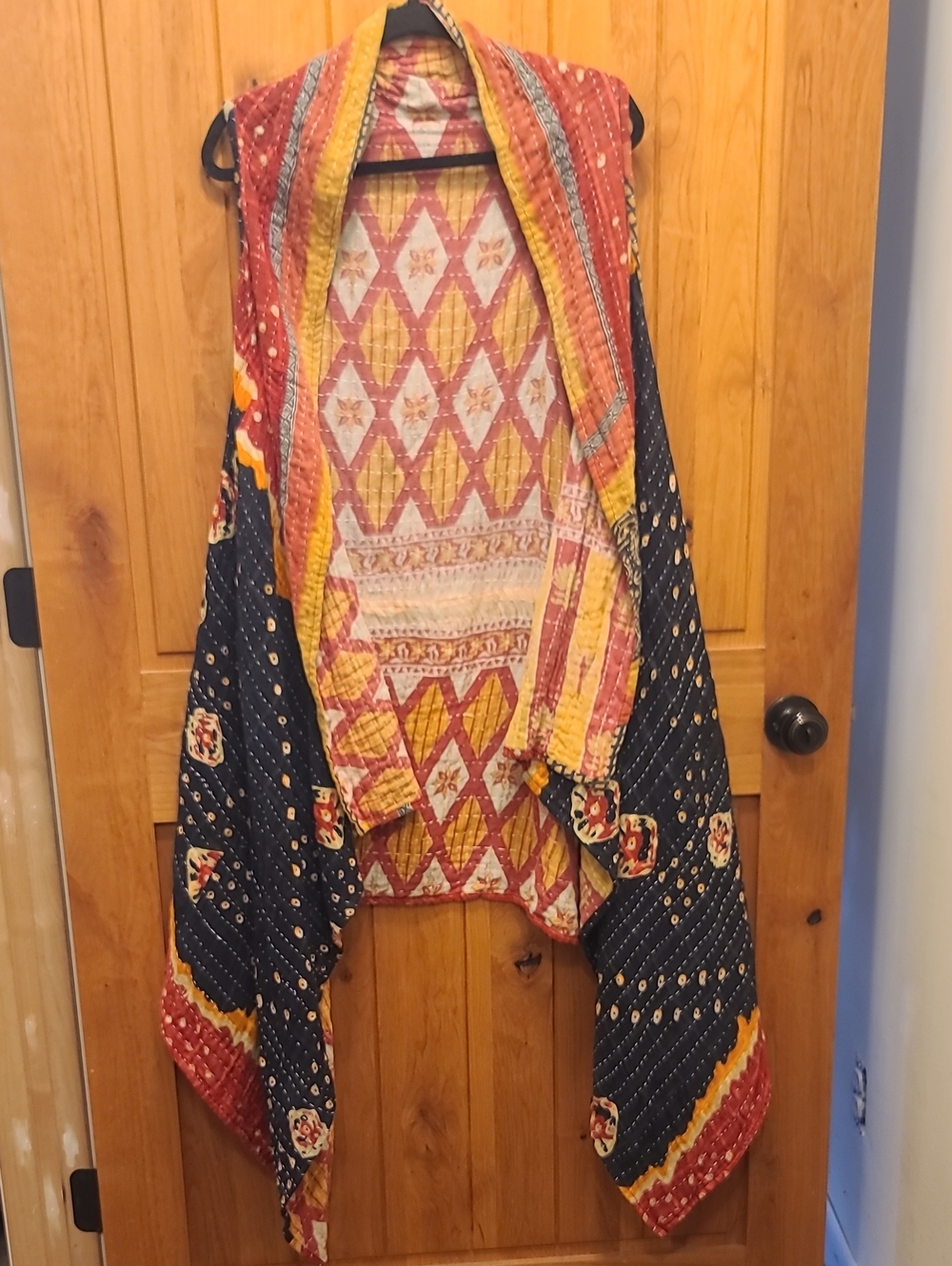 Kantha Boho Quilted Patchwork Vest in Navy, Mustard & Rust